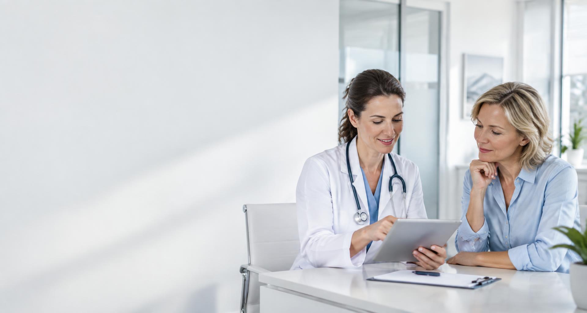 A clinician and patient reviewing the next steps of care together